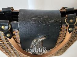 ENID COLLINS Texas Tote Bag Woven Leather Purse Horse Turnlock Closure Vintage