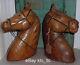 ESTATE pr. Vintage CARVED WOOD sheathed in leather HORSE HEADS equine GLASS EYES