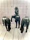 Equestrian Horse Figures 3 Leather Wrapped Vintage 2 withSaddles Glass Eyes