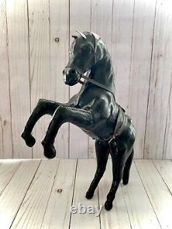 Equestrian Horse Figures 3 Leather Wrapped Vintage 2 withSaddles Glass Eyes