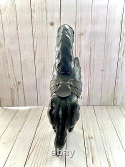 Equestrian Horse Figures 3 Leather Wrapped Vintage 2 withSaddles Glass Eyes