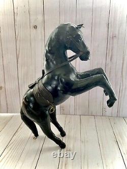 Equestrian Horse Figures 3 Leather Wrapped Vintage 2 withSaddles Glass Eyes