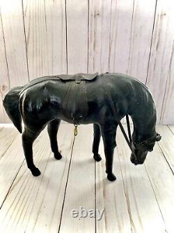 Equestrian Horse Figures 3 Leather Wrapped Vintage 2 withSaddles Glass Eyes