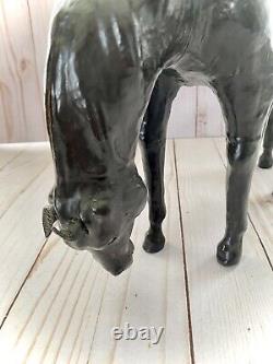 Equestrian Horse Figures 3 Leather Wrapped Vintage 2 withSaddles Glass Eyes