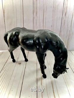 Equestrian Horse Figures 3 Leather Wrapped Vintage 2 withSaddles Glass Eyes