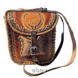 Equestrian Leather Hand Tooled Purse Shoulder Bag Hippie Boho Horse Hand Made