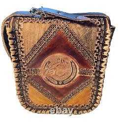 Equestrian Leather Hand Tooled Purse Shoulder Bag Hippie Boho Horse Hand Made