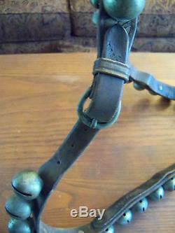 Estate Find Vintage 54 Total Horse Sleigh Bells On Leather Strap SIEGER