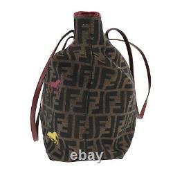 FENDI Zucca Horse Shoulder Tote Bag Brown Canvas Leather Vintage Auth #RR144 O