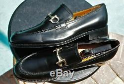 FERRAGAMO Lavorazione Tramezza Man's Black Horse bit Leather Loafers Sz 11. EE