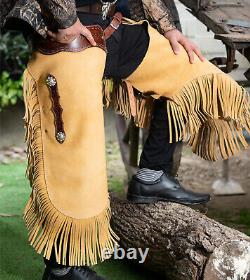 FRINGED WESTERN Vintage LEATHER CHAPS Batwing Rustic Cowboy Horse Riding chaps