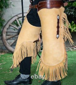 FRINGED WESTERN Vintage LEATHER CHAPS Batwing Rustic Cowboy Horse Riding chaps
