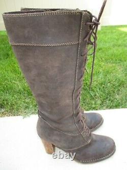 FRYE VILLAGER LACE Distressed Brown Leather Tall Lace Up Boots 77610 Size 7.5M