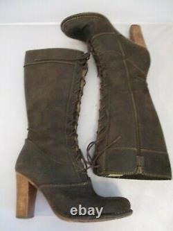 FRYE VILLAGER LACE Distressed Brown Leather Tall Lace Up Boots 77610 Size 7.5M