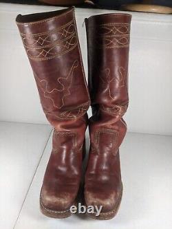 FRYE Vintage Campus Stitching Horse 15 Tall Boots Brown Leather USA Size 7.5 M