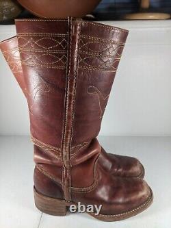 FRYE Vintage Campus Stitching Horse 15 Tall Boots Brown Leather USA Size 7.5 M