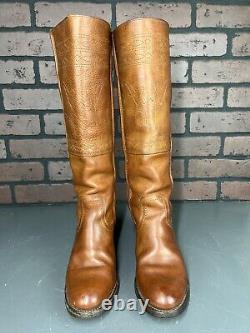 FRYE Vintage Campus Stitching Horse 18 Tall Boots Brown USA Size 8.5 B Preowned