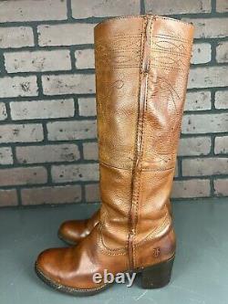 FRYE Vintage Campus Stitching Horse 18 Tall Boots Brown USA Size 8.5 B Preowned