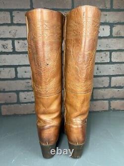 FRYE Vintage Campus Stitching Horse 18 Tall Boots Brown USA Size 8.5 B Preowned