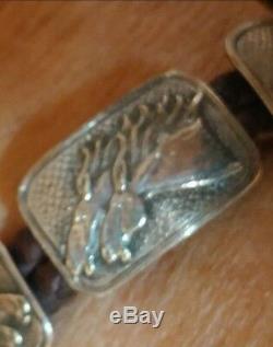 Fantastic Vintage Sterling and Leather Horse Head Bracelet