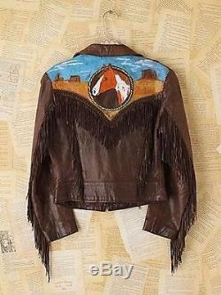 Free People Vintage John David Mahaffey Hand Painted One of a Kind Leather Fring