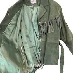 Fringe Western Jacket Crazy Horse Leather Vintage Womens Green Suede Size Medium