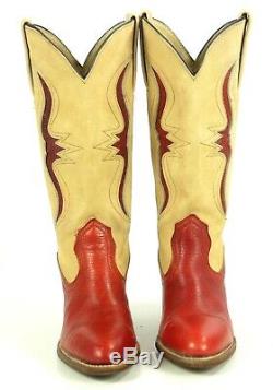 Frye Red & Tan Western Cowboy Boots Lizard Inlay Vintage US Made Women's 8 AA