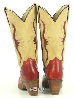 Frye Red & Tan Western Cowboy Boots Lizard Inlay Vintage US Made Women's 8 AA