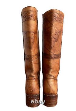 Frye Stitching Horse Vintage Knee High Tan Brown Leather Campus Boot Size 7