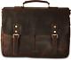 Full Crazy Horse Leather Briefcase Tote Vintage Buckle Strap Messenger Bag 15.6