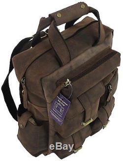 GLBS 17 Vintage Crazy Horse Leather Travel School Backpack Briefcase Laptop