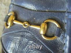 GUCCI 1953 blue patent leather gold horse but buckle VINTAGE shoes sz 38.5