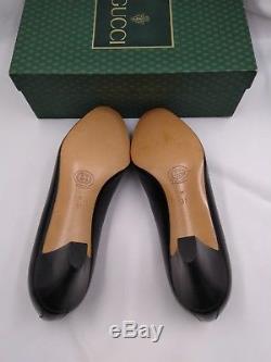 GUCCI Black Leather Vtg Horse Bit Equestrian Classic Loafer Heels Sz. 37B Italy