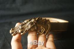 GUCCI Double Horse Vintage Brass Buckle Leather Belt Made in Italy. RARE
