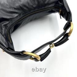 GUCCI Horse bit Hand Shoulder Bag Leather Black Vintage Logo 125863 From Japan