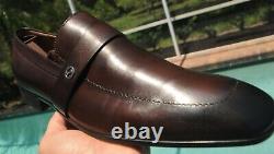 GUCCI Man's burnished RODEO SCURO brown Dress GG Logo shoes loafers brand sz11 D