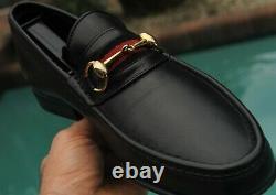 GUCCI Men's Black Leather horse bit ribbon Dress shoes brand Size 43.5 US 10