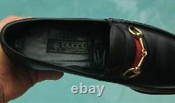 GUCCI Men's Black Leather horse bit ribbon Dress shoes brand Size 43.5 US 10