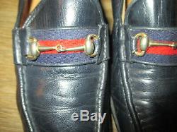 GUCCI VINTAGE HORSE BIT Navy Blue LEATHER SHOES SIZE 39 8 B NICE FROM ITALY