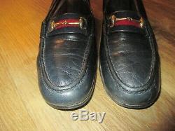 GUCCI VINTAGE HORSE BIT Navy Blue LEATHER SHOES SIZE 39 8 B NICE FROM ITALY