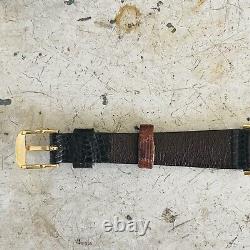 GUCCI VTG 18k Gold Plated 6000L Horse-bit Watch Brown Lizard Strap Original Box