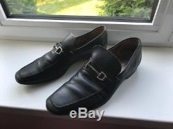 GUCCI Vintage Mens 9 Black Leather Loafers Dress Casual Shoes Horse Bit Italy