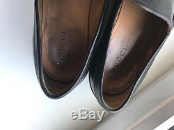 GUCCI Vintage Mens 9 Black Leather Loafers Dress Casual Shoes Horse Bit Italy