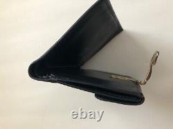 GUCCI Vintage Navy Leather Wallet horse bit Metal closure with classic stripe