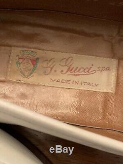 GUCCI Vintage White Leather Gold Horse Bit Loafers Men 45 S/11.5M- Crest Label