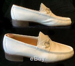 GUCCI Vintage White Leather Horse Bit Loafers Men sz 42.5 / 9.5M Fabric Label
