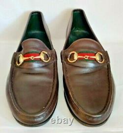 GUCCI Vintage brown Leather Stripe Horse Bit Loafer slip on Shoes 9.5 US 42.5