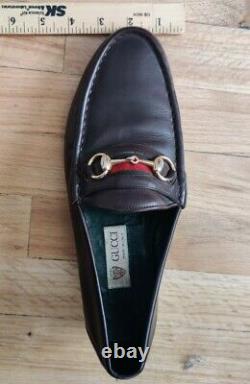 GUCCI Vintage brown Leather Stripe Horse Bit Loafer slip on Shoes 9.5 US 42.5
