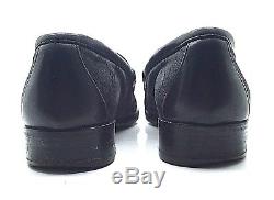 GUCCI Vtg Black Leather GG Canvas Horse Bit Loafers Men 5.5D / Woman 7.5B ITALY