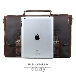 Gents Vintage Cowhide Leather Briefcase Crossbody Messenger Bag 14 Laptop Bag